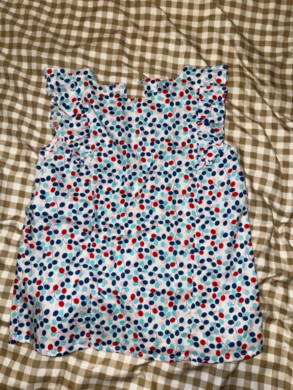 Jacadi White Top with Navy, Red & Light Blue Polka Dots